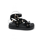 Black Suede Flatform Sandals with Metallic Eyelet Detail