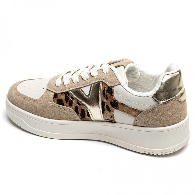 Ladies Leopard Print Metallic Panel Lace-Up Platform Trainers Sneakers