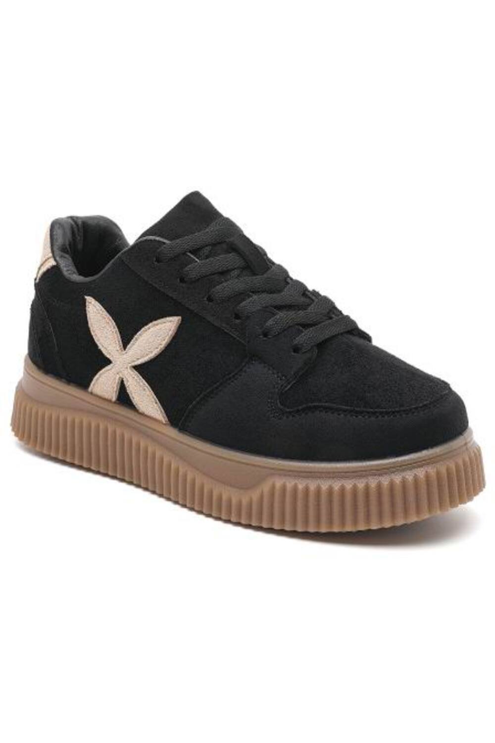 Women's Black Suede Platform Trainers with Contrast Side Motif