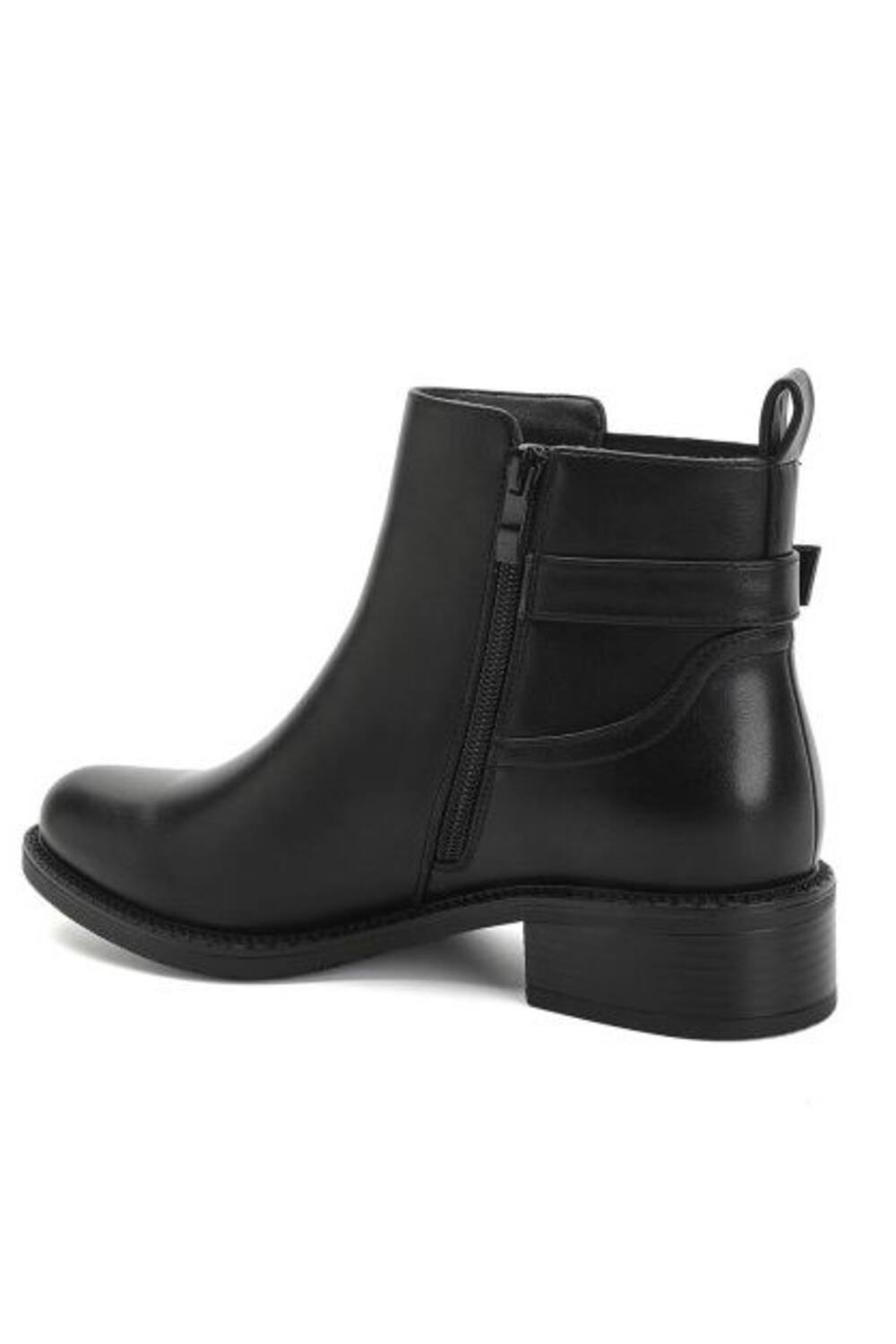 Women’s Black Leather-Look Ankle Boots with Buckle Detail & Block Heel