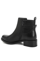 Women’s Black Leather-Look Ankle Boots with Buckle Detail & Block Heel