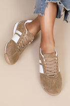 ROUND TOE SIDE LINE STRIPPED DETAILED GUM SOLE TRAINERS IN KHAKI