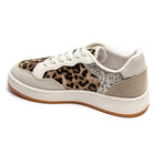 Ladies Leopard Print Glitter Panel Lace-Up Fashion Trainers