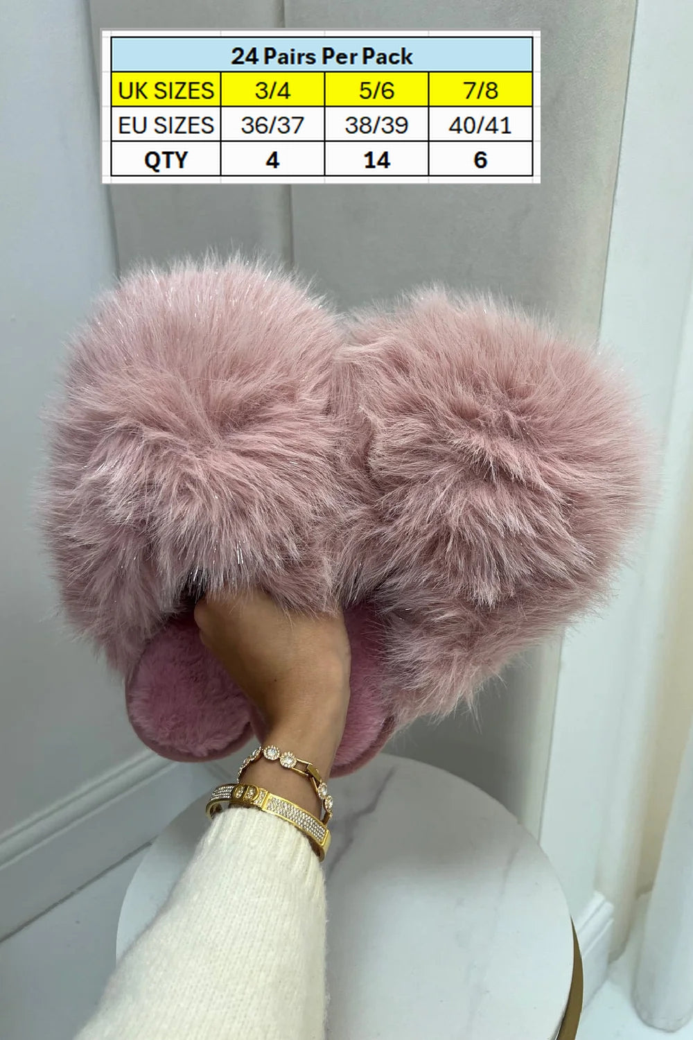 PINK EXTREME COSY OVERSIZED FAUX FUR FLUFFY WINTER SLIPPERS SHOES (24 PAIR) Unit Price £4.99