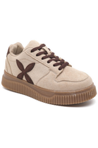 Women's Khaki Suede Platform Trainers with Contrast Side Motif