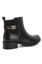 Women’s Black Leather-Look Ankle Boots with Buckle Detail & Block Heel