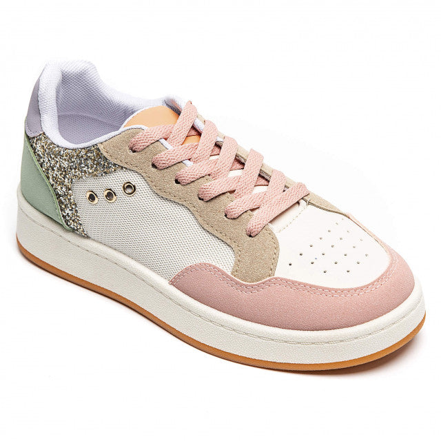 Ladies Multi-Colour Glitter Panel Lace-Up Fashion Trainers