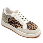 Ladies Leopard Print Glitter Panel Lace-Up Fashion Trainers