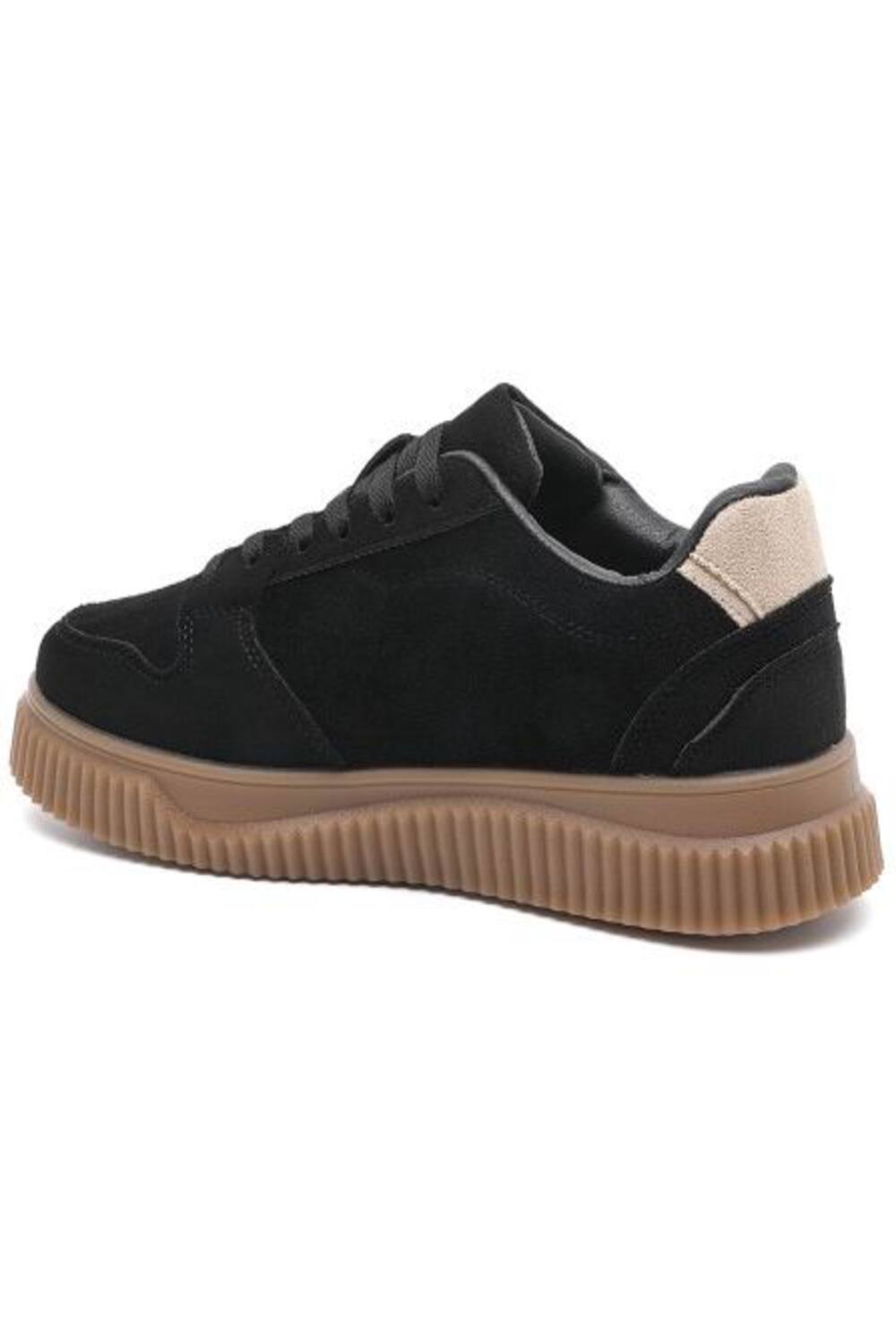 Women's Black Suede Platform Trainers with Contrast Side Motif