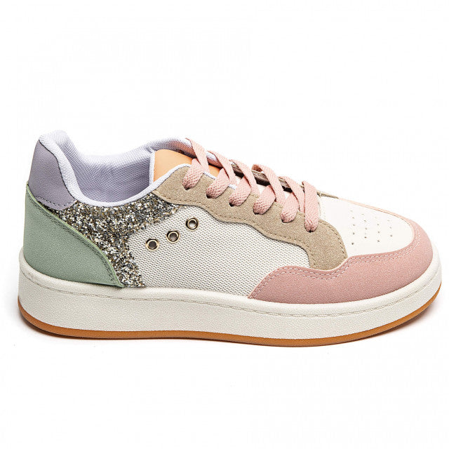 Ladies Multi-Colour Glitter Panel Lace-Up Fashion Trainers