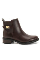 Women’s Brown Leather-Look Ankle Boots with Buckle Detail & Block Heel