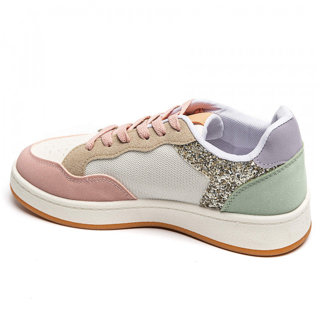 Ladies Multi-Colour Glitter Panel Lace-Up Fashion Trainers