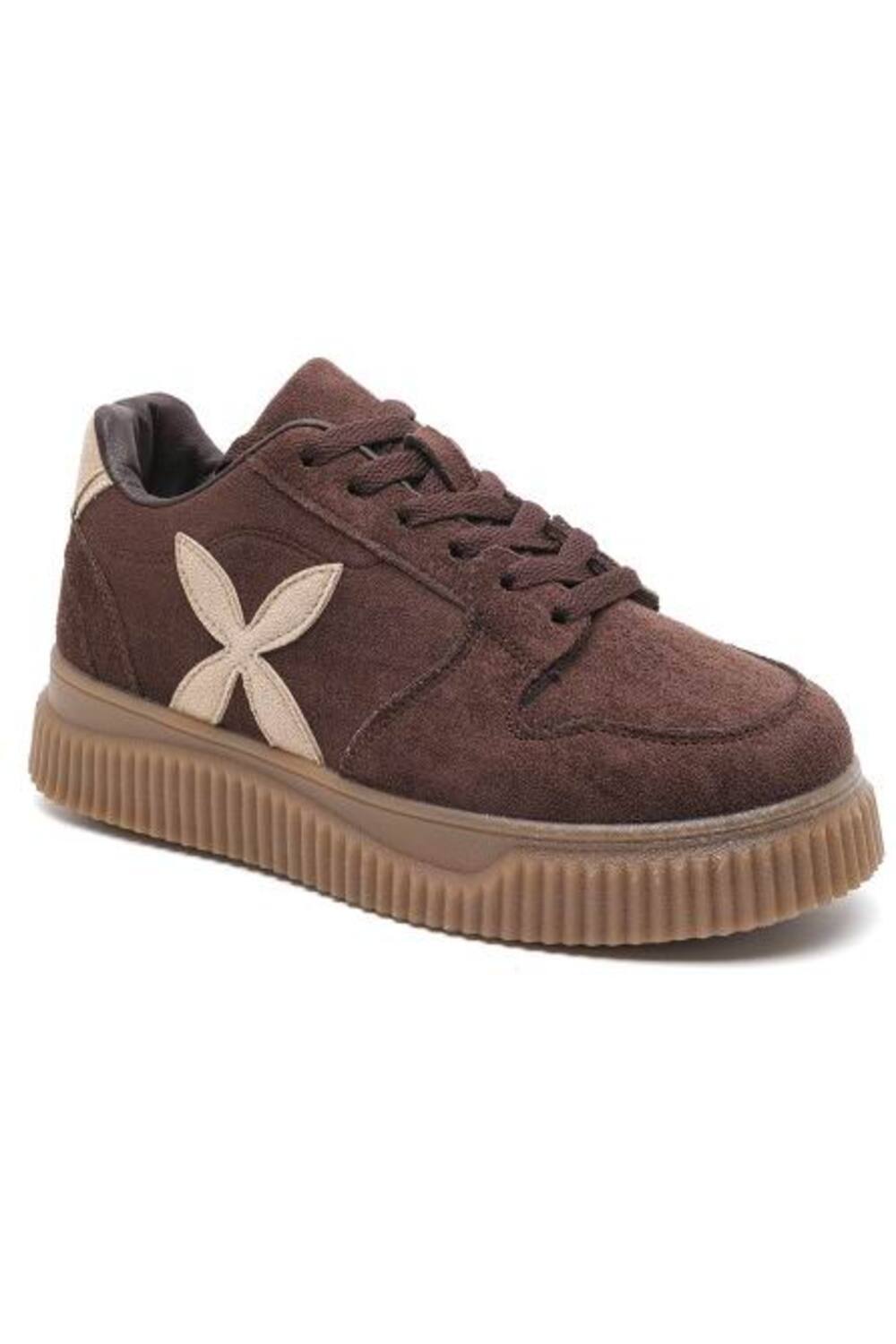 Women's Brown Suede Platform Trainers with Contrast Side Motif