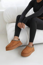 Chestnut Suede Aztec Faux Fur Platform Slip on Boots