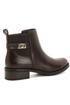 Women’s Brown Leather-Look Ankle Boots with Buckle Detail & Block Heel
