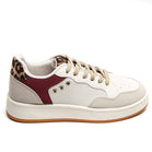 Ladies Wine and Leopard Print Panel Lace-Up Chunky Sole Fashion Trainers