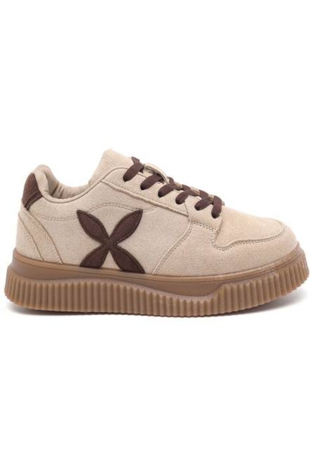 Women's Khaki Suede Platform Trainers with Contrast Side Motif