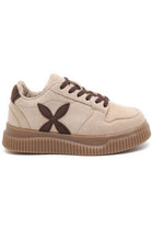 Women's Khaki Suede Platform Trainers with Contrast Side Motif