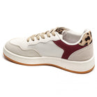Ladies Wine and Leopard Print Panel Lace-Up Chunky Sole Fashion Trainers
