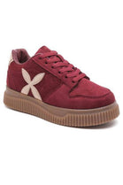 Women's Burgundy Suede Platform Trainers with Contrast Side Motif