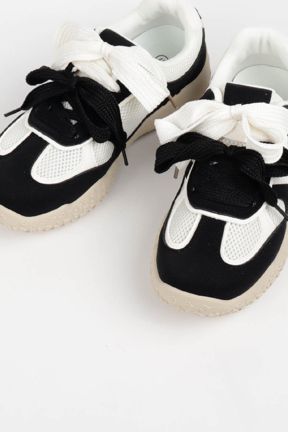 Women's Black Mesh Lace Up Chunky Trainers