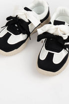 Women's Black Mesh Lace Up Chunky Trainers