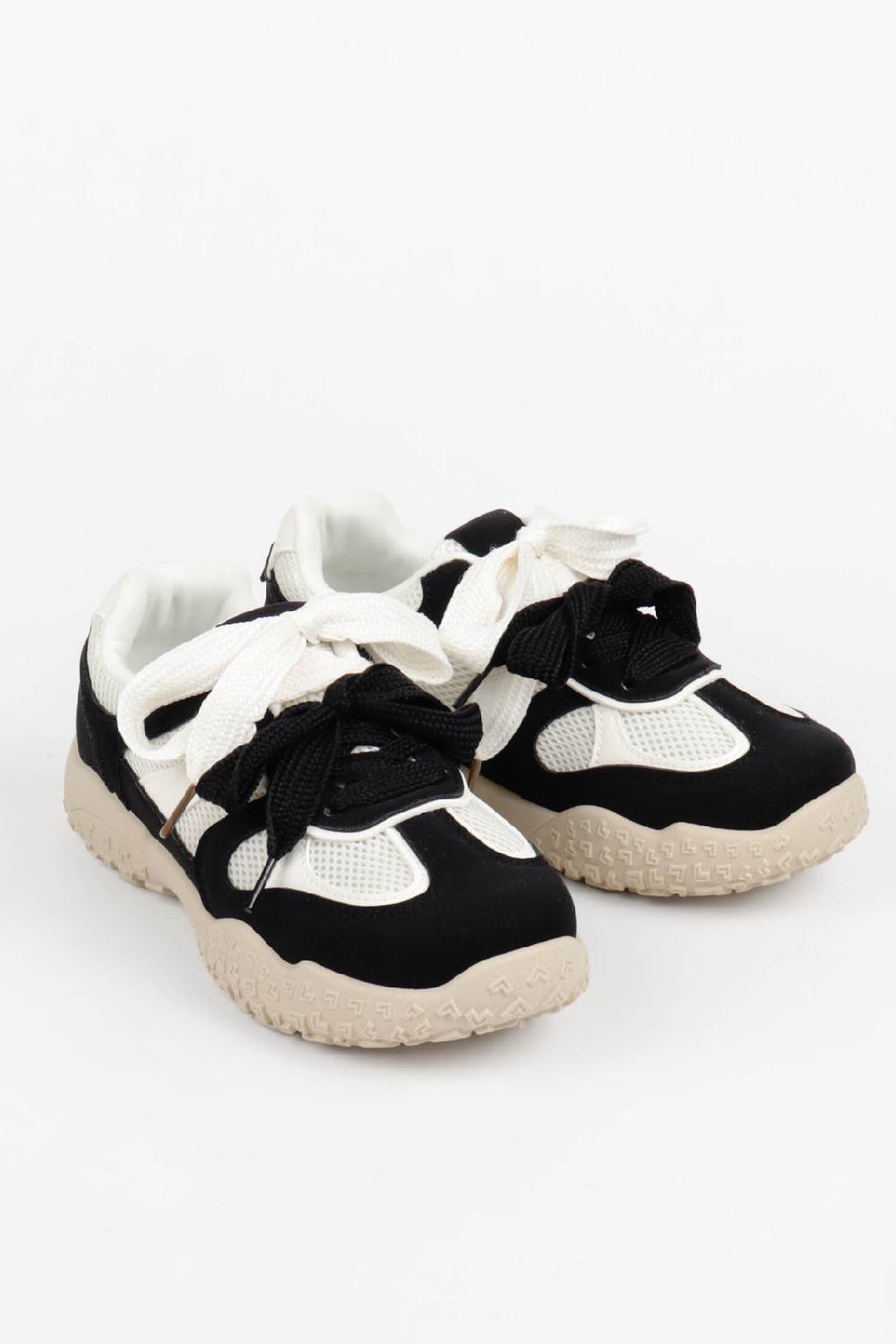 Women's Black Mesh Lace Up Chunky Trainers
