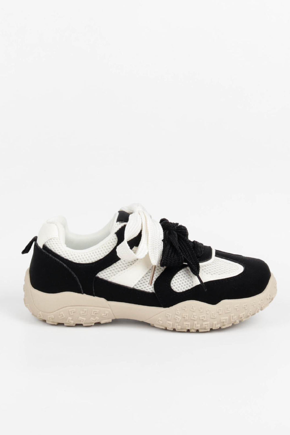Women's Black Mesh Lace Up Chunky Trainers