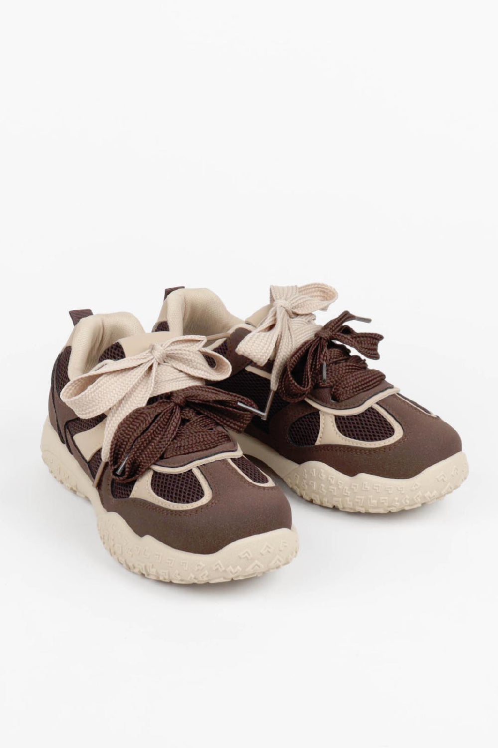 Women's Brown Mesh Lace Up Chunky Trainers