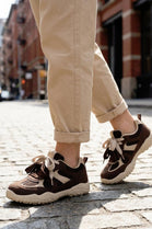 Women's Brown Mesh Lace Up Chunky Trainers