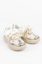 Women's Gold Beige Mesh Lace Up Chunky Trainers