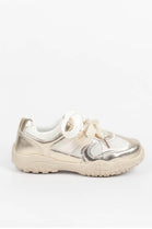 Women's Gold Beige Mesh Lace Up Chunky Trainers