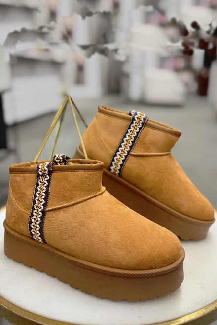 CAMEL ULTRA MINI PLATFORM AZTEC FAUX FUR LINED ANKLE BOOTS
