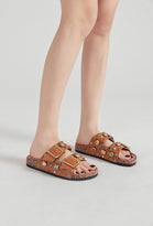 CAMEL WESTERN MULTI STUDDED BUCKLED SANDALS