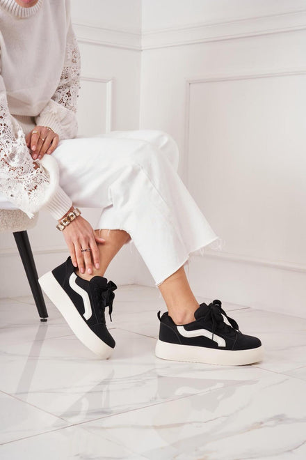 BLACK PLATFORM LACE UP TRAINERS SNEAKERS
