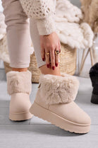 BEIGE SUEDE CHUNKY PLATFORM FAUX FUR SNOW BOOTS