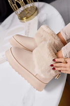 BEIGE SUEDE CHUNKY PLATFORM FAUX FUR SNOW BOOTS