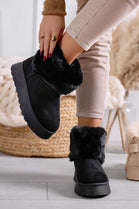 BLACK SUEDE CHUNKY PLATFORM FAUX FUR SNOW BOOTS