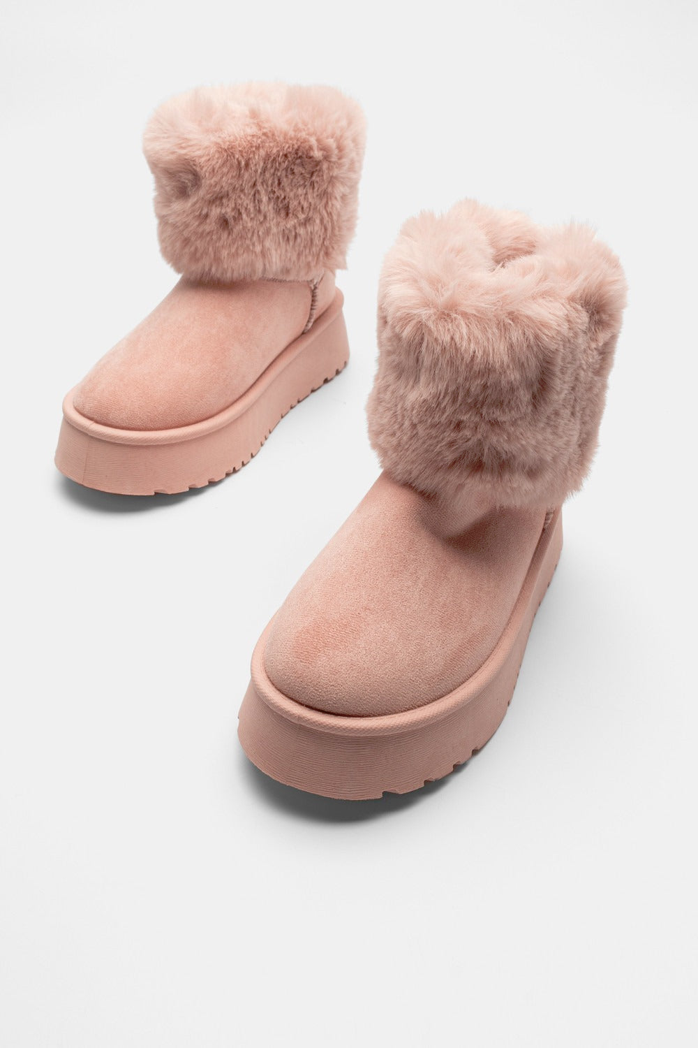 PINK SUEDE CHUNKY PLATFORM FAUX FUR SNOW BOOTS