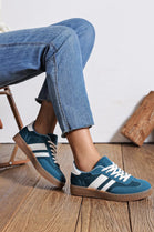 Ladies Flat Lace up Gum Sole Fashion Casual Trainers in Blue