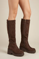 Ladies Knee High Chunky Sole Wedge Boots | Brown
