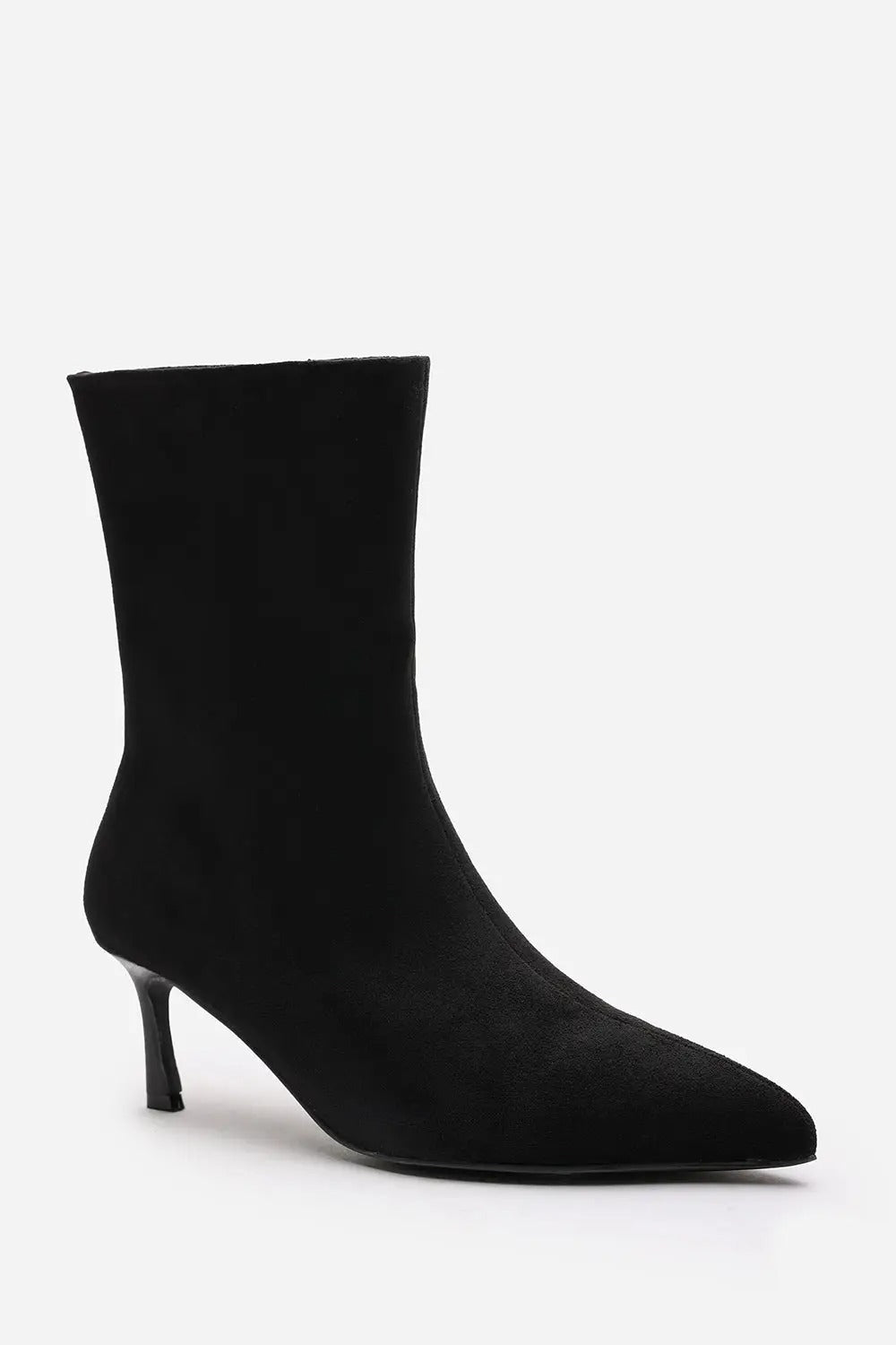 Women's Low Stiletto Heel Ankle Boots in Black Suede