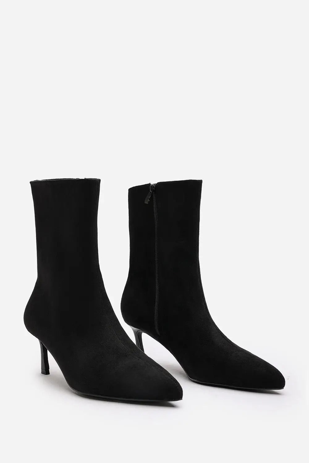 Women's Low Stiletto Heel Ankle Boots in Black Suede (PACK A)
