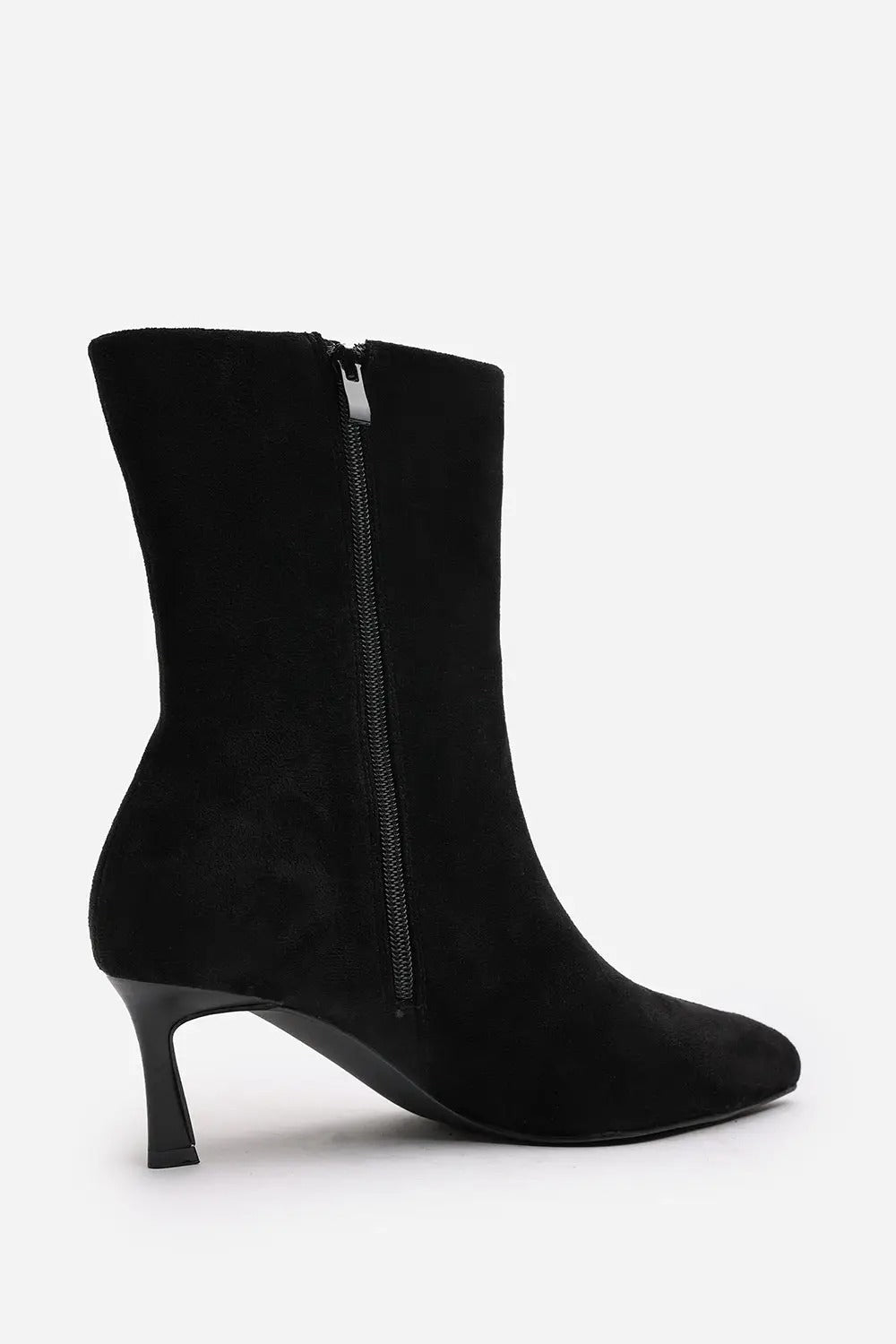 Women's Low Stiletto Heel Ankle Boots in Black Suede