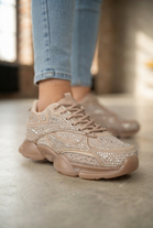 Wholesale Women’s Embellished Rhinestone Chunky Trainers – Khaki