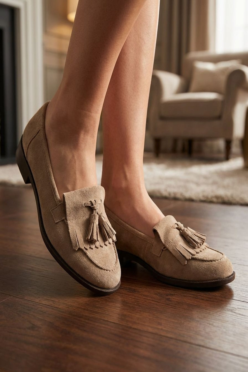 Women's Camel Suede Tassel Loafers | Wholesale