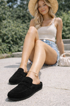 Women's Black Suede Mule Loafer Slip-On Comfort Flats