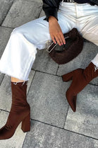 Women's Block Heeled Brown Sock Ankle Boots