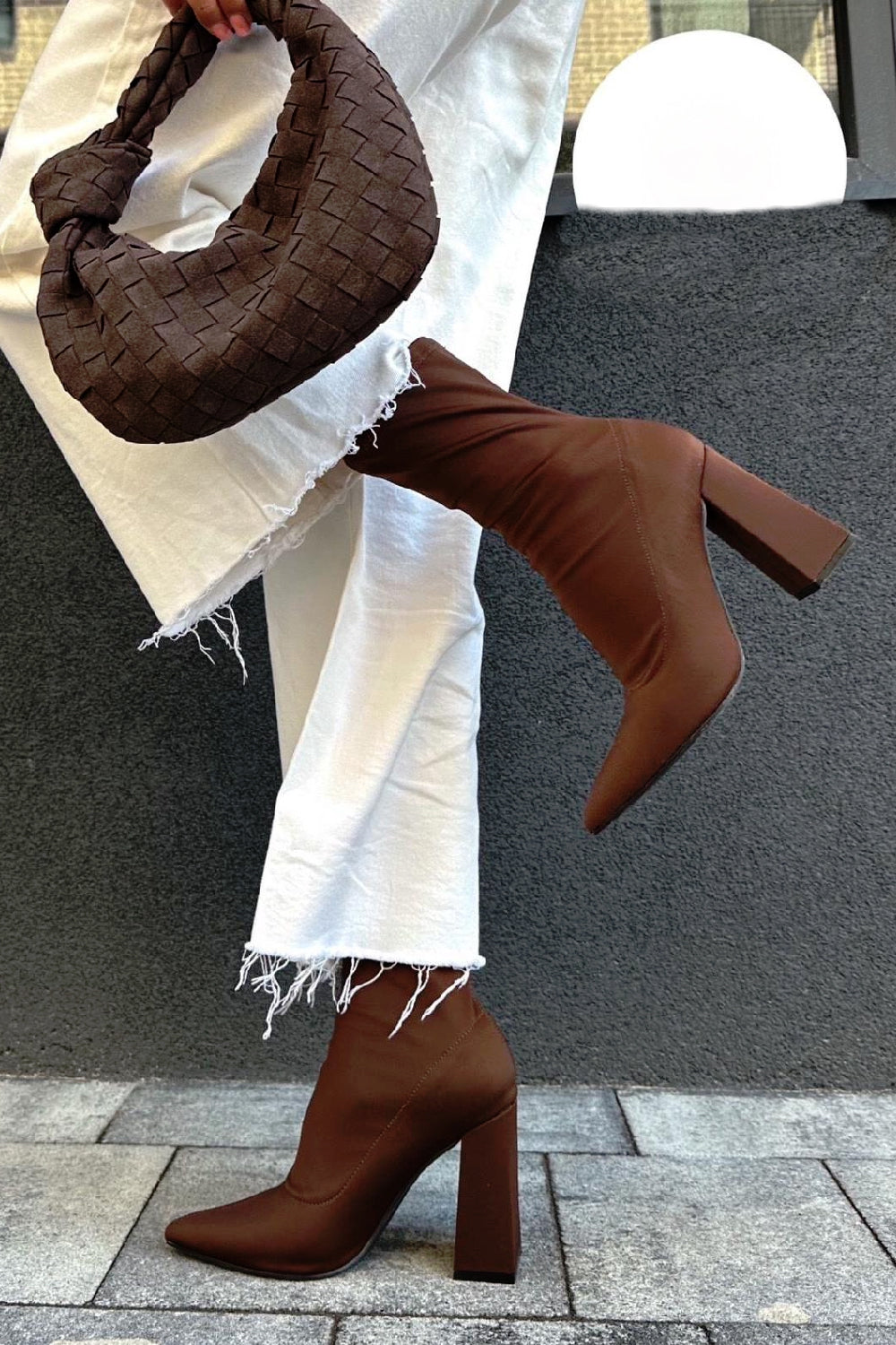 Women's Block Heeled Brown Sock Ankle Boots