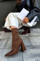 Women's Block Heeled Brown Sock Ankle Boots